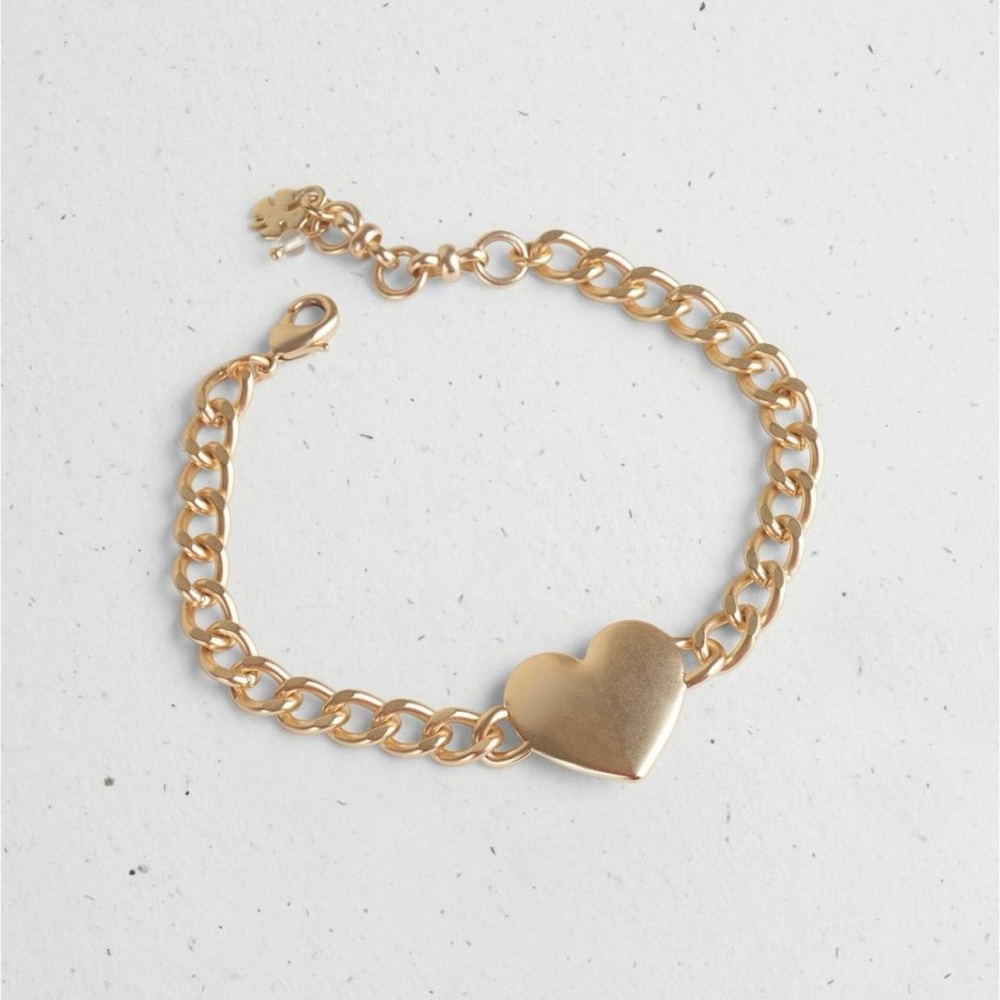 Lucky Brand Gold Tone Heart Link Bracelet 6.5-7.5”